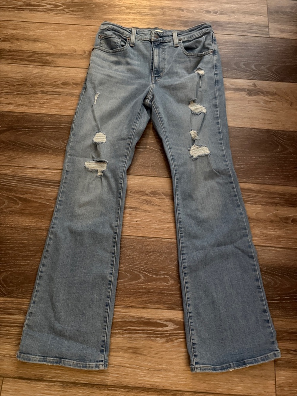 Levi's Distressed Light Blue Flared Jeans